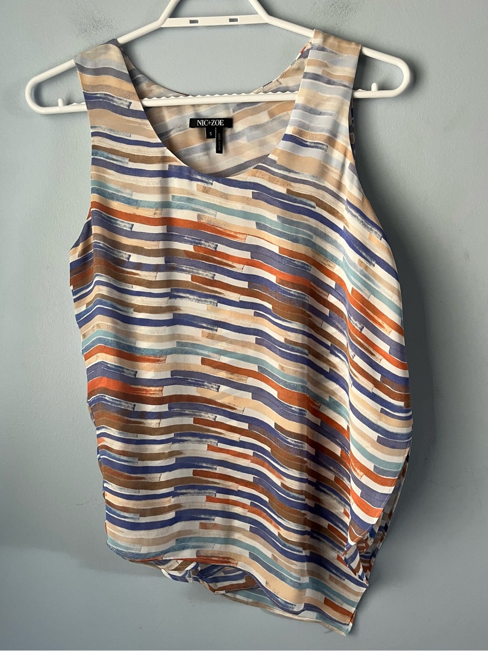 NIC+ZOE Blue & Orange Pattern Sleeveless Lightweight Layered Tank Blouse Size S